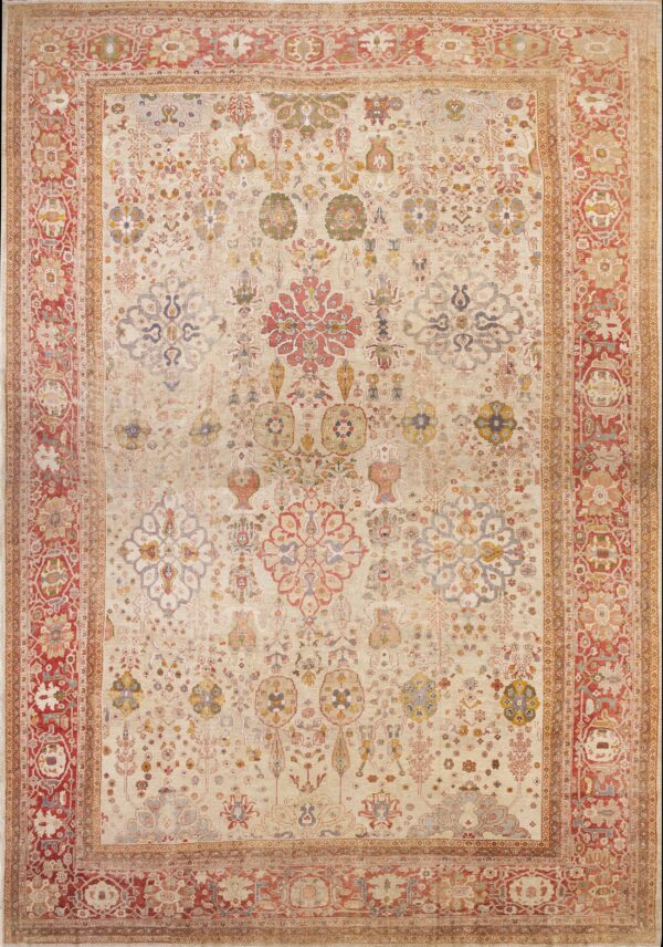 Oversized antique late 19th century ivory allover persian ziegler sultanabad carpet by rugs on net