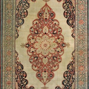 Oversized Antique Late 19th Century Persian Tabriz with Pale ivory ground and Intricate vine border Wool Rug by Rugs On Net