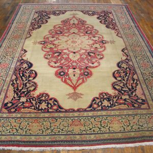 A large traditional rug with a beige field and intricate red and navy floral patterns, by Rugs On Net. by Rugs On Net