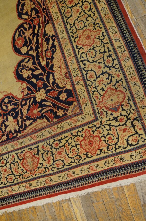 Close-up of a traditional rug corner featuring cream, navy, and red floral patterns by rugs on net. By rugs on net