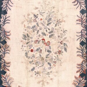 Oversized Early 20th Century American Hooked Wool Scattered Naive Bouquet Cream Field Rug by Rugs On Net