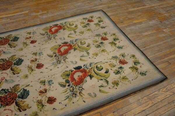 Close-up of a floral needlepoint rug with red poppies on a light background, by rugs on net