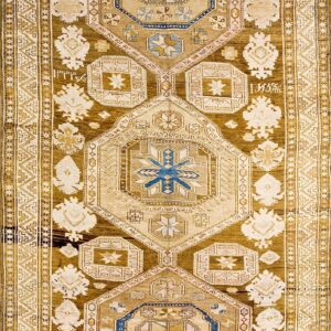 Oversized Green Wool Karabagh Featuring Stylized Palmette Motifs and Stepped Zigzag Border Carpet by Rugs On Net