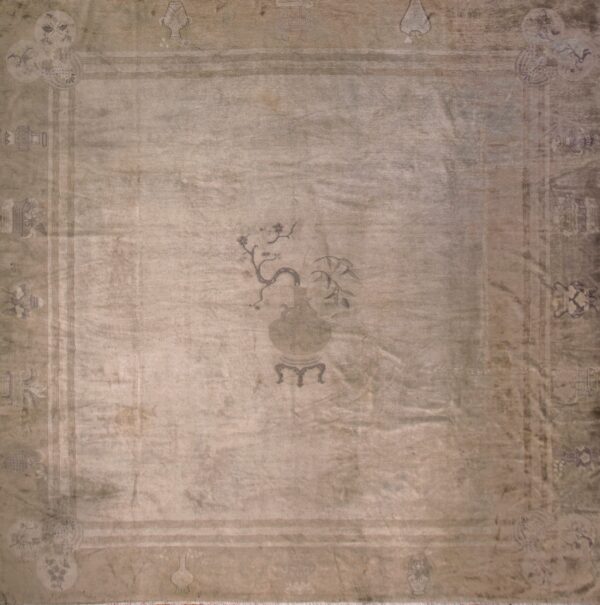 Oversized hand knotted chinese peking rug circa 1930s with auspicious chinese symbols and bamboo border detail rug by rugs on net