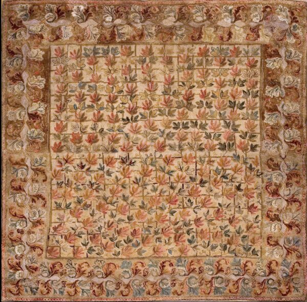 Oversized late 19th century american hooked wool ivory muted autumnal palette square rug by rugs on net