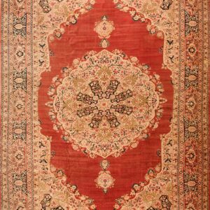 Oversized Persian Tabriz Hand Knotted Wool Rectangle Terracotta Medallion Field Antique Circa 1890 Carpet by Rugs On Net