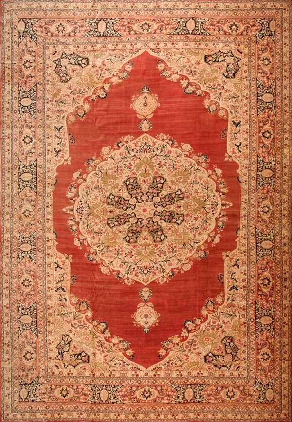 Oversized persian tabriz hand knotted wool rectangle terracotta medallion field antique circa 1890 carpet by rugs on net