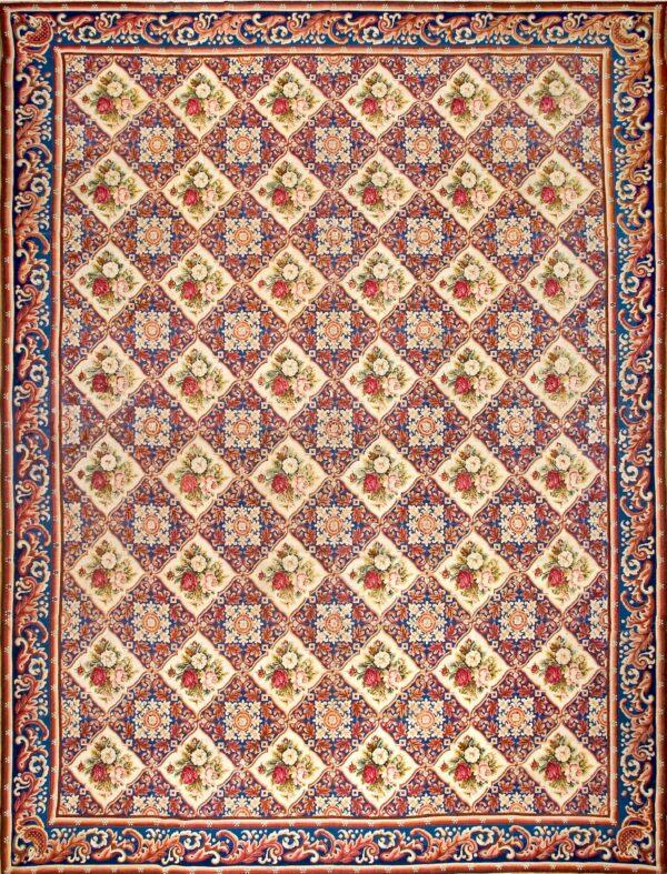 Oversized victorian english needlepoint style tapestry design multicolor jewel tones rug by rugs on net