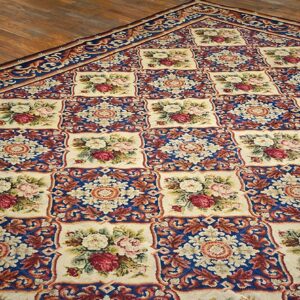 Close-up view of a floral tapestry rug pattern featuring bouquets and medallions by Rugs On Net