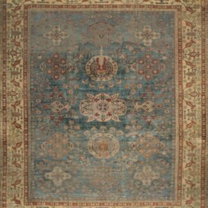 Oversized Vintage Blue Persian Malayer Classical Floral Design with Rust Terracotta Accents Carpet by Rugs On Net