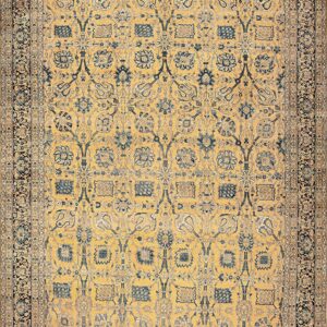 Persian Kerman Hand Knotted Wool Rectangle Rug with Mustard Yellow Field and Repeating Palmette Design Rug by Rugs On Net