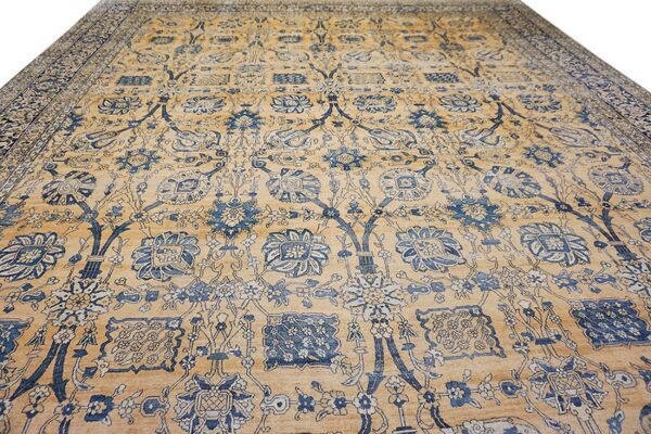 Close-up of a beige and blue floral pattern rug by rugs on net