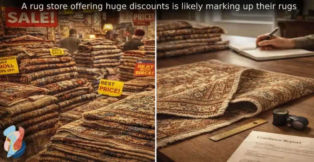A store offering permanent 80% discounts is likely marking up their rugs by rugs on net