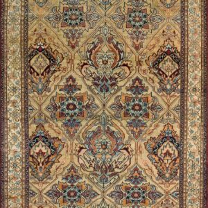 Sensational Camel Color with Cute Floral Design Antique Persian Kirman Laver Rug by Rugs On Net