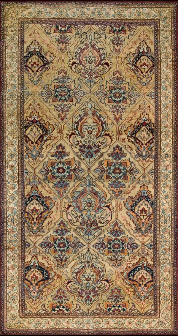Sensational camel color with cute floral design antique persian kirman laver rug by rugs on net