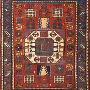 Sensational Red and Blue Color with Geometric Design Antique Caucasian Rug by Rugs On Net