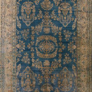 Special Blue Finely Drawn Allover Floral Design Century Persian Kirman Lavar Rug