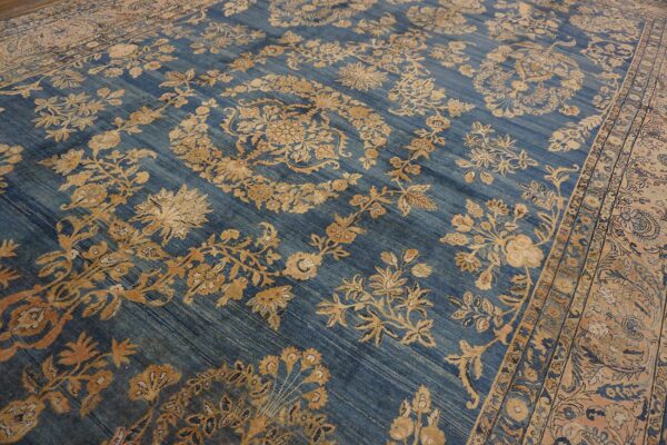 Large floral light blue color finely woven antique persian kerman rug - image 3