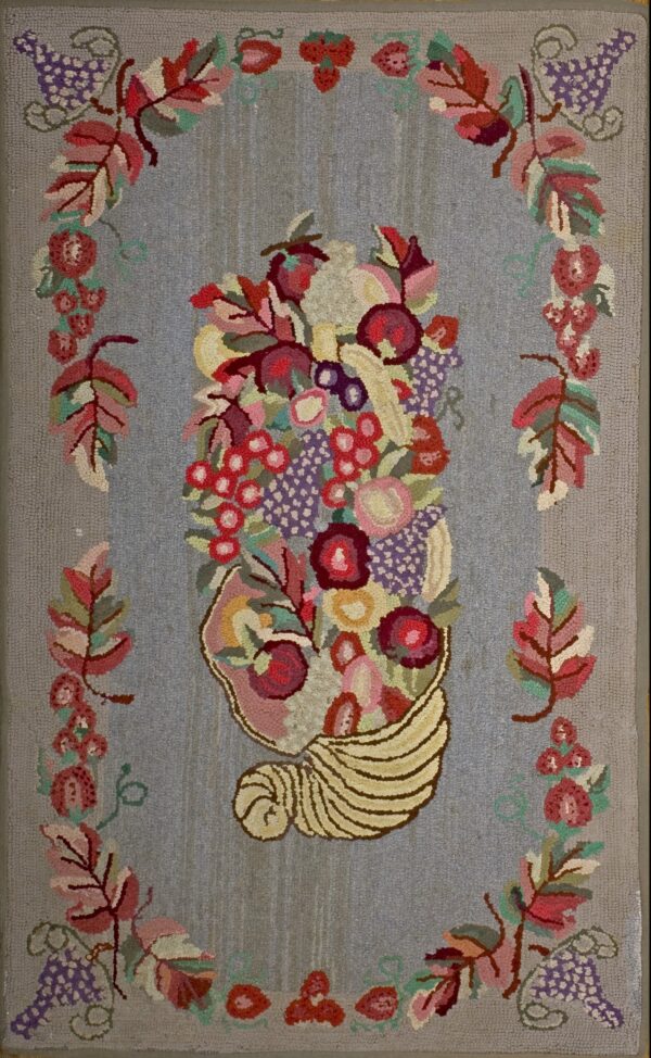 Special floral center in a gray background color vintage american hooked rug by rugs on net