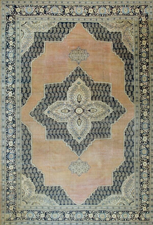 Special floral-medallion design in a peach background antique persian tabriz rug by rugs on net