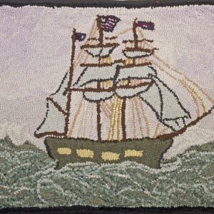 Special Gray Background Color with Nautical Pattern Vintage American Hooked Rug by Rugs On Net