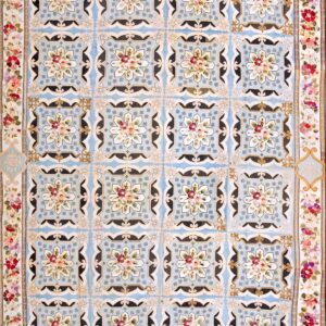 Special Light Blue Color with Bouquet Roses Antique European Needlepoint Rug by Rugs On Net