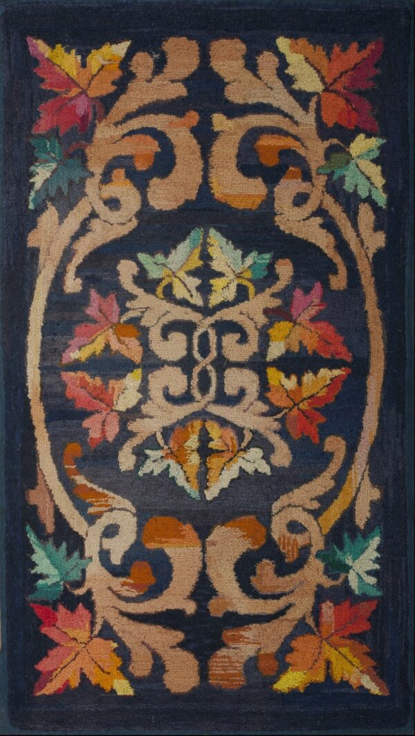 Splendid ivory color with leaves multi color design antique american hooked rug by rugs on net