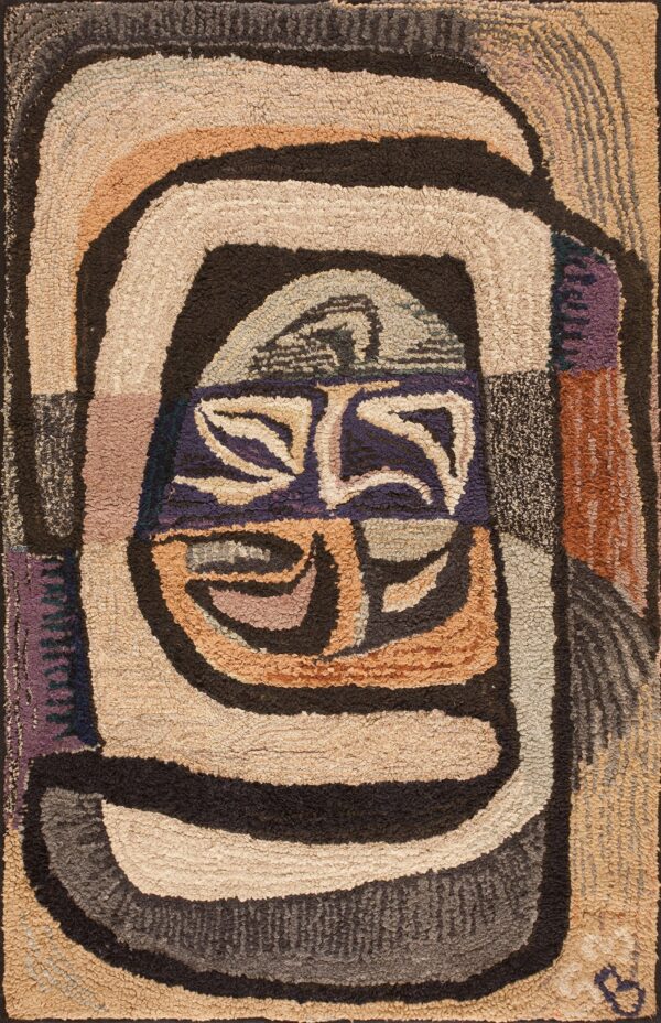 Superb gray and beige color with oval design antique american hooked rug by rugs on net