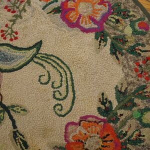 Superlative Small Antique American Hooked Rug Ivory Color with Floral Design