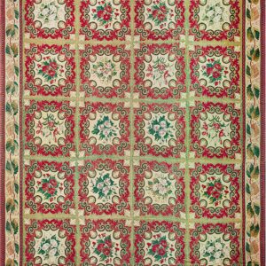 Surprising Multicolor Floral-Geometric Design Antique French Needlepoint Rug by Rugs On Net