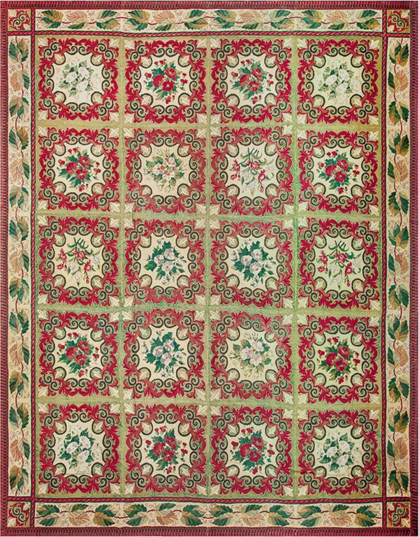 Surprising multicolor floral-geometric design antique french needlepoint rug by rugs on net