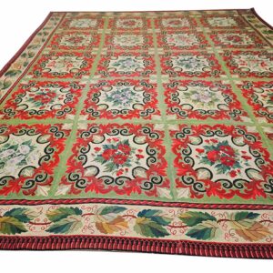 Green and red floral embroidered rug with a tiled pattern by Rugs On Net