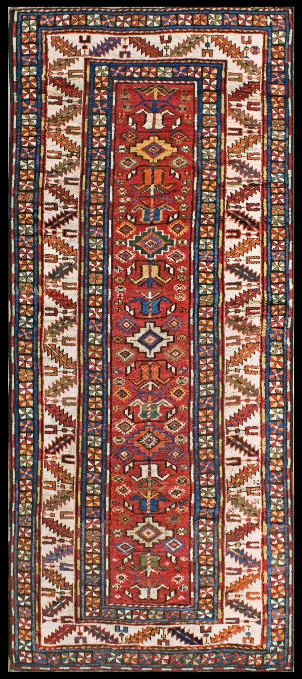 Vibrant antique caucasus red rust kazak dense tribal runner rectangle rug by rugs on net