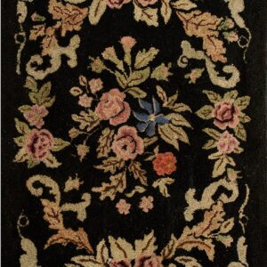 Vintage 1920 American Hooked Black Field Wool Rectangle Loop Pile Rug by Rugs On Net