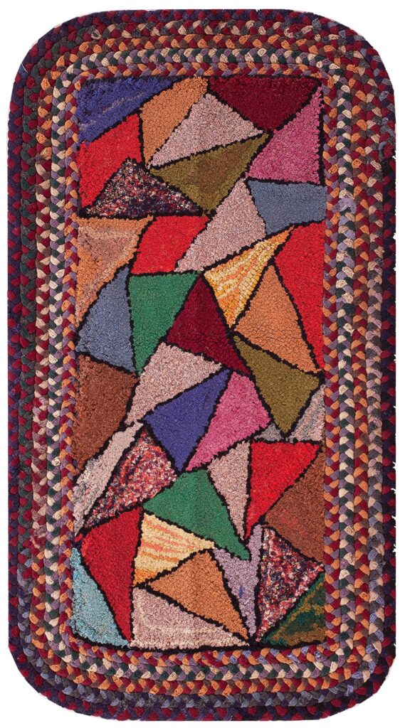 Small Antique 1920s Bold Colorful Geometric Art Deco Pattern American Hooked Rug