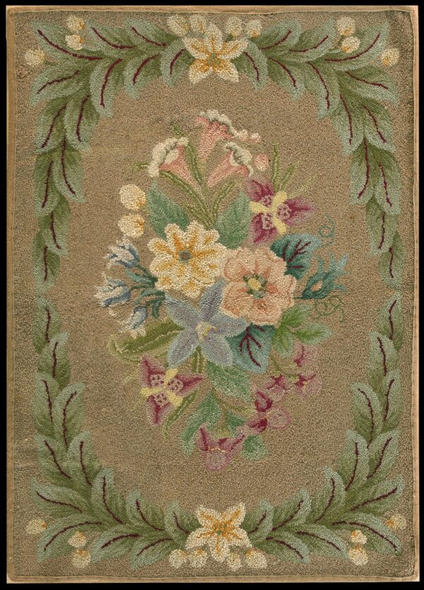 Vintage 1930 american hooked wool muted florals earth tone rectangle rug by rugs on net