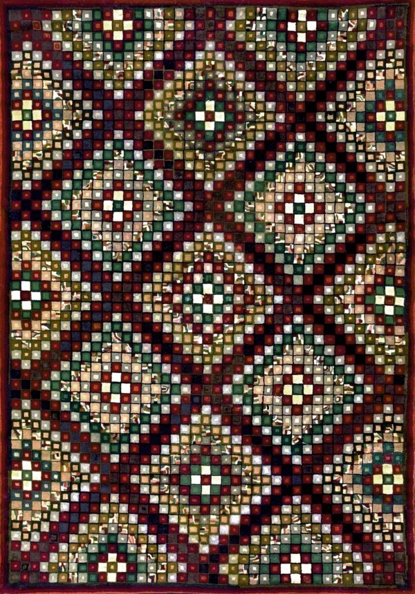 Vintage 1930 american usa hooked wool rug featuring a narrow solid border and rust red tones carpet by rugs on net