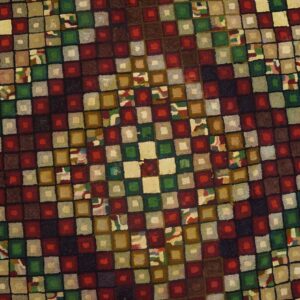 Close-up of a colorful, geometric rug with square patterns in reds, greens, and neutrals by Rugs On Net