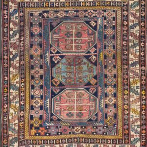 Vintage 1930 Blue Shirvan Caucasus Hand Knotted Wool Dense Geometric Tribal Rug by Rugs On Net