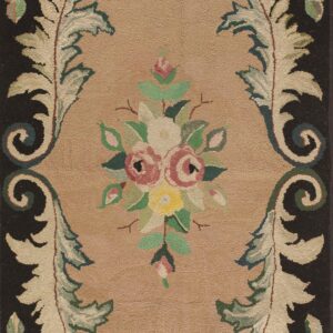 Vintage 1930s American Hooked Wool Rectangle Earth Tone with Corner Dusty Rose Accents Rug by Rugs On Net