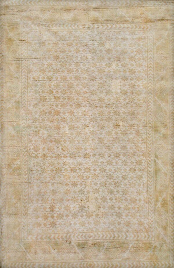 Vintage 1930s ivory beige agra monochromatic cream tone-on-tone distressed cotton rectangle rug by rugs on net