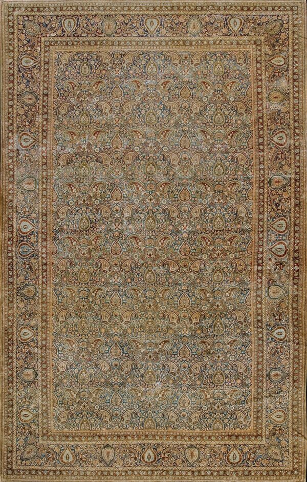 Vintage 1930s oversized blue persian kashan with medallion-less dense field rug by rugs on net