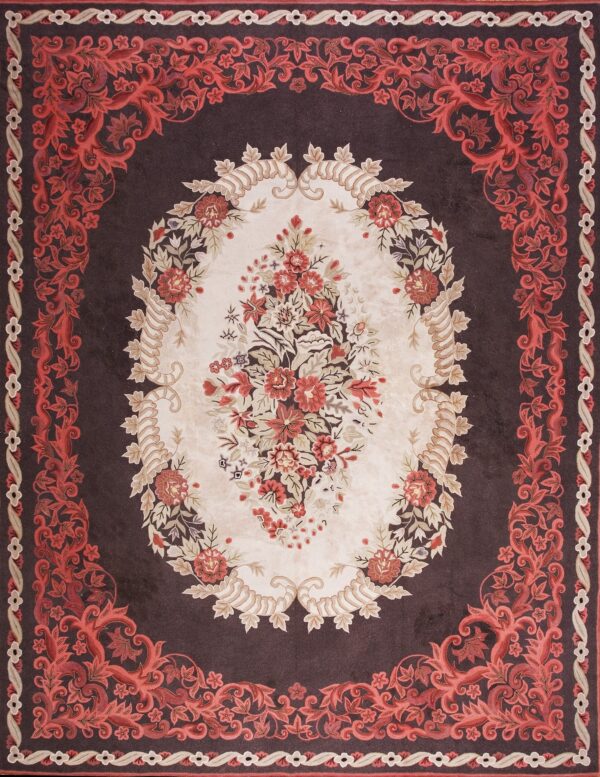 Vintage 1935 oversized american hooked earth tone rectangle central floral bouquet carpet by rugs on net
