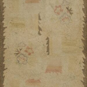 Vintage 1950 American Hooked Cotton Runner in Neutral Tones and Abstract vertical center motifs Rug by Rugs On Net