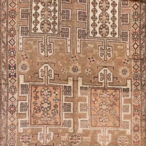 Vintage Earth Tone N.W. Persian Runner with Muted Taupe and Brown Field Hand Knotted Wool Carpet by Rugs On Net