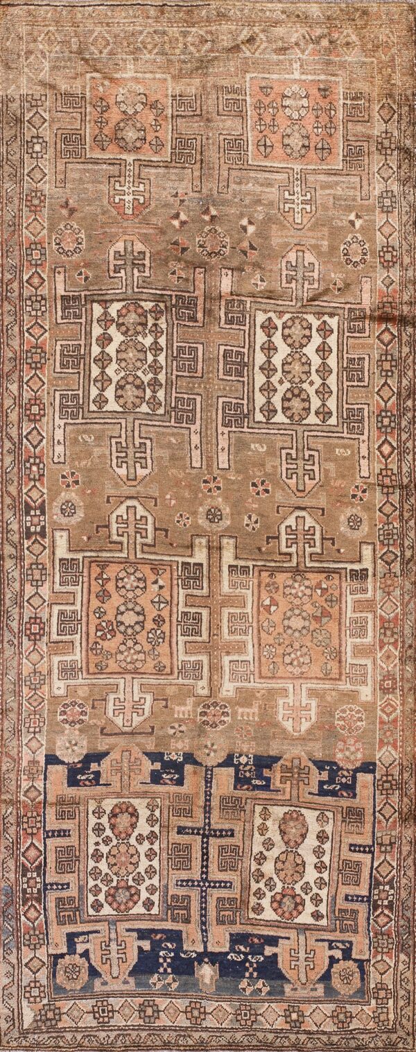 Vintage earth tone n. W. Persian runner with muted taupe and brown field hand knotted wool carpet by rugs on net