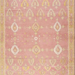 Vintage Oversized Indian Agra Salmon and Coral Hand Knotted Rug with a Dusty Rose Field Carpet by Rugs On Net