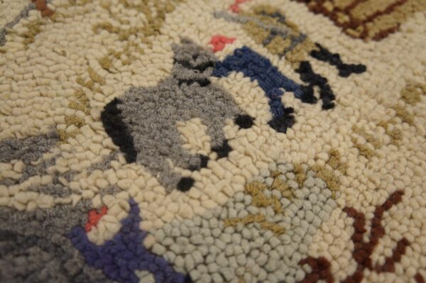 Semi-antique pictorial carpet with cabin in snow 2'3" x 4'7" american hooked rug