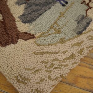 Semi-Antique Pictorial Carpet with Cabin in Snow 2'3" x 4'7" American Hooked Rug