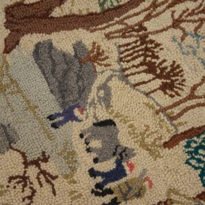 Semi-Antique Pictorial Carpet with Cabin in Snow 2'3" x 4'7" American Hooked Rug